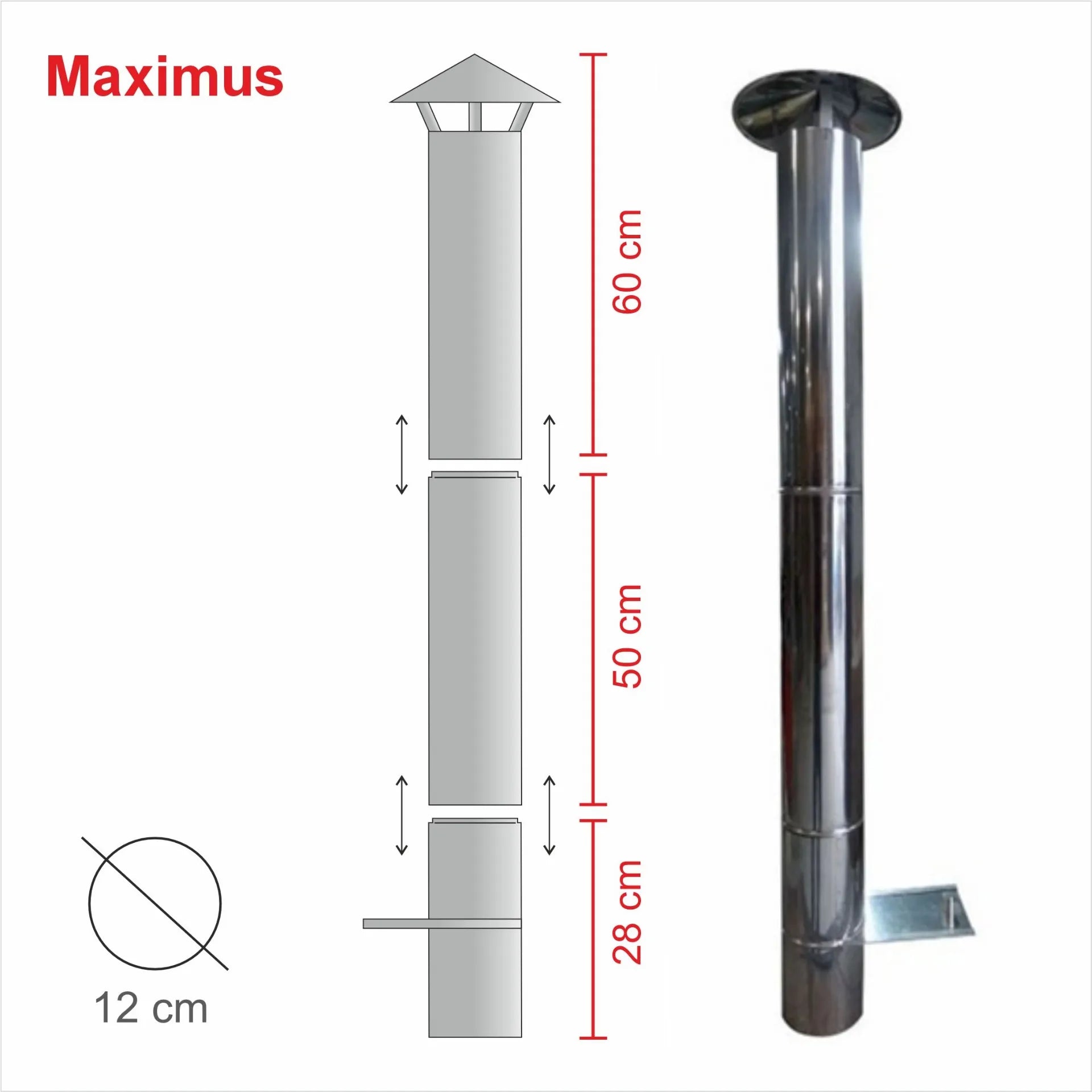 Cheminée INOX Anthracite Complète pour MAXIMUS 70cm AC76F